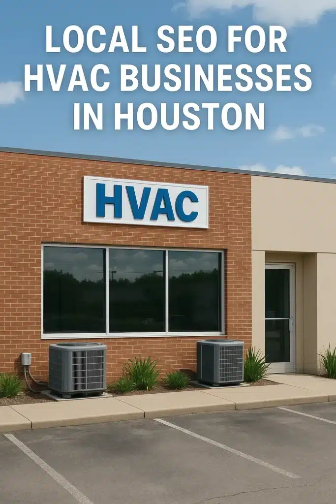 Local SEO for HVAC business Houston, USA, showcasing company branding and service vehicles.