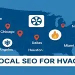 Local SEO strategy visual showing keyword rankings and map pack for HVAC business