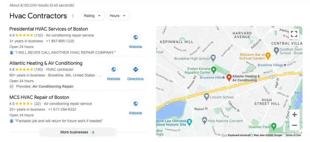 Google Business Profile dashboard for HVAC company visibility